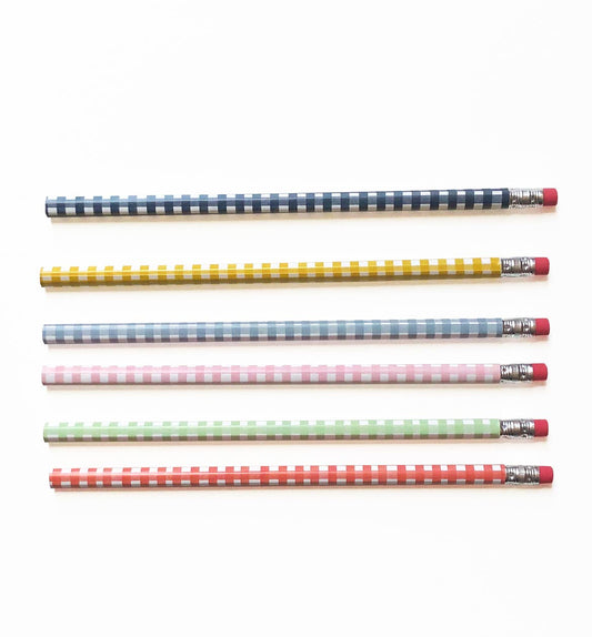 Set of 6 watercolour gingham pencils