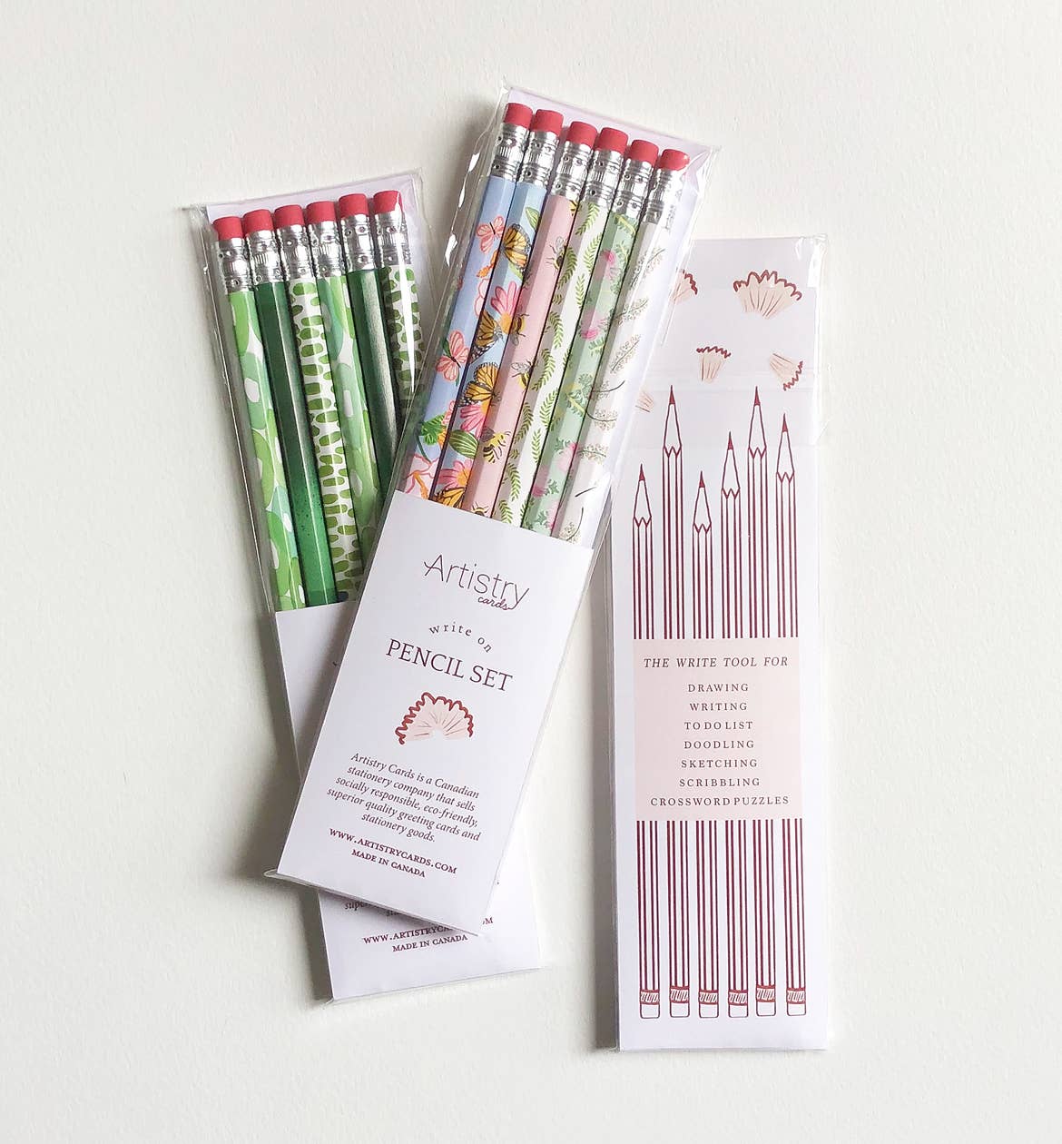 Set of 6 watercolour gingham pencils