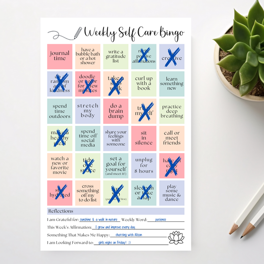 Weekly self-care BINGO planner: 50 page tear-off notepad