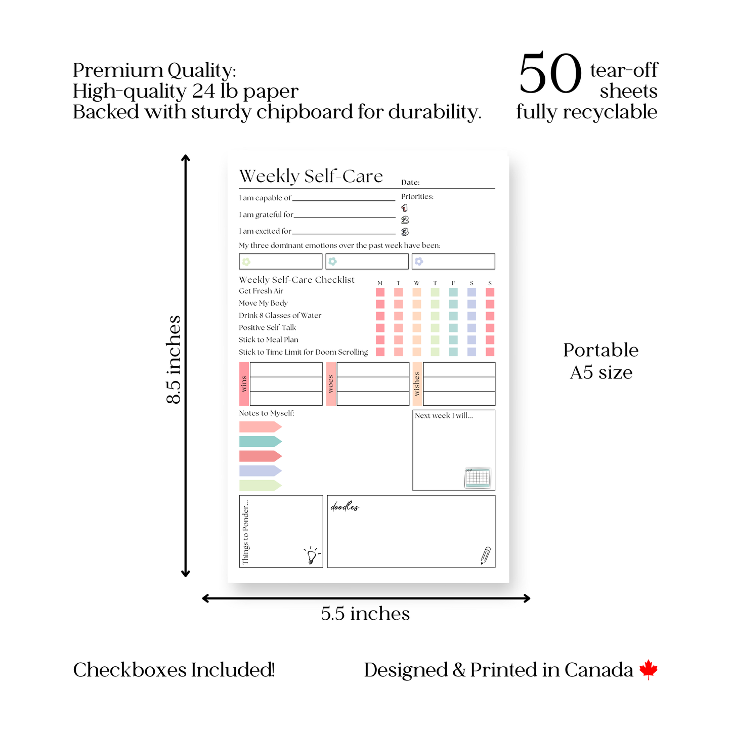 Weekly self-care planner