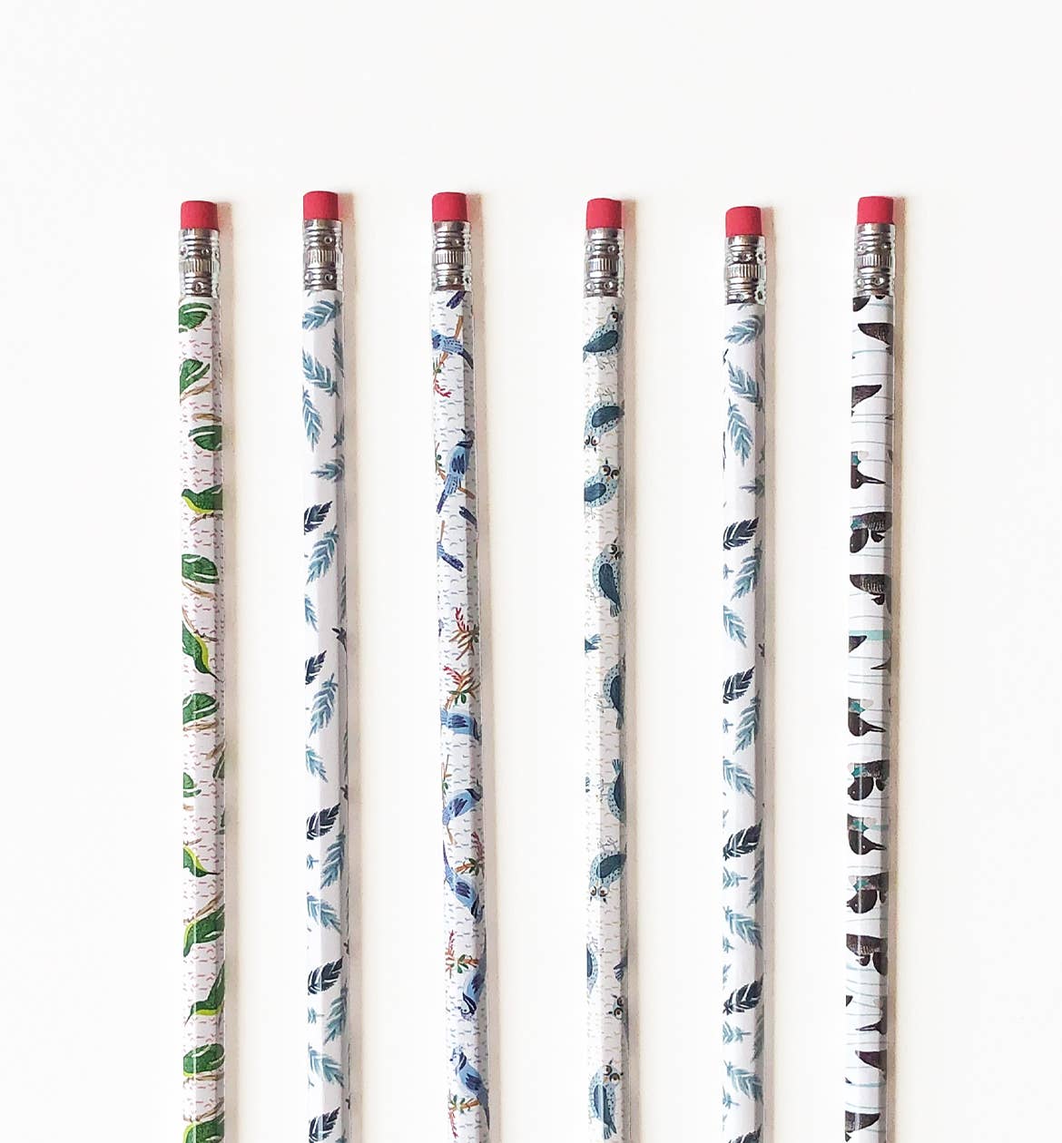 Set of 6 bird-themed pencils
