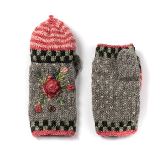 Aubrey floral embroidered wool reading mitts