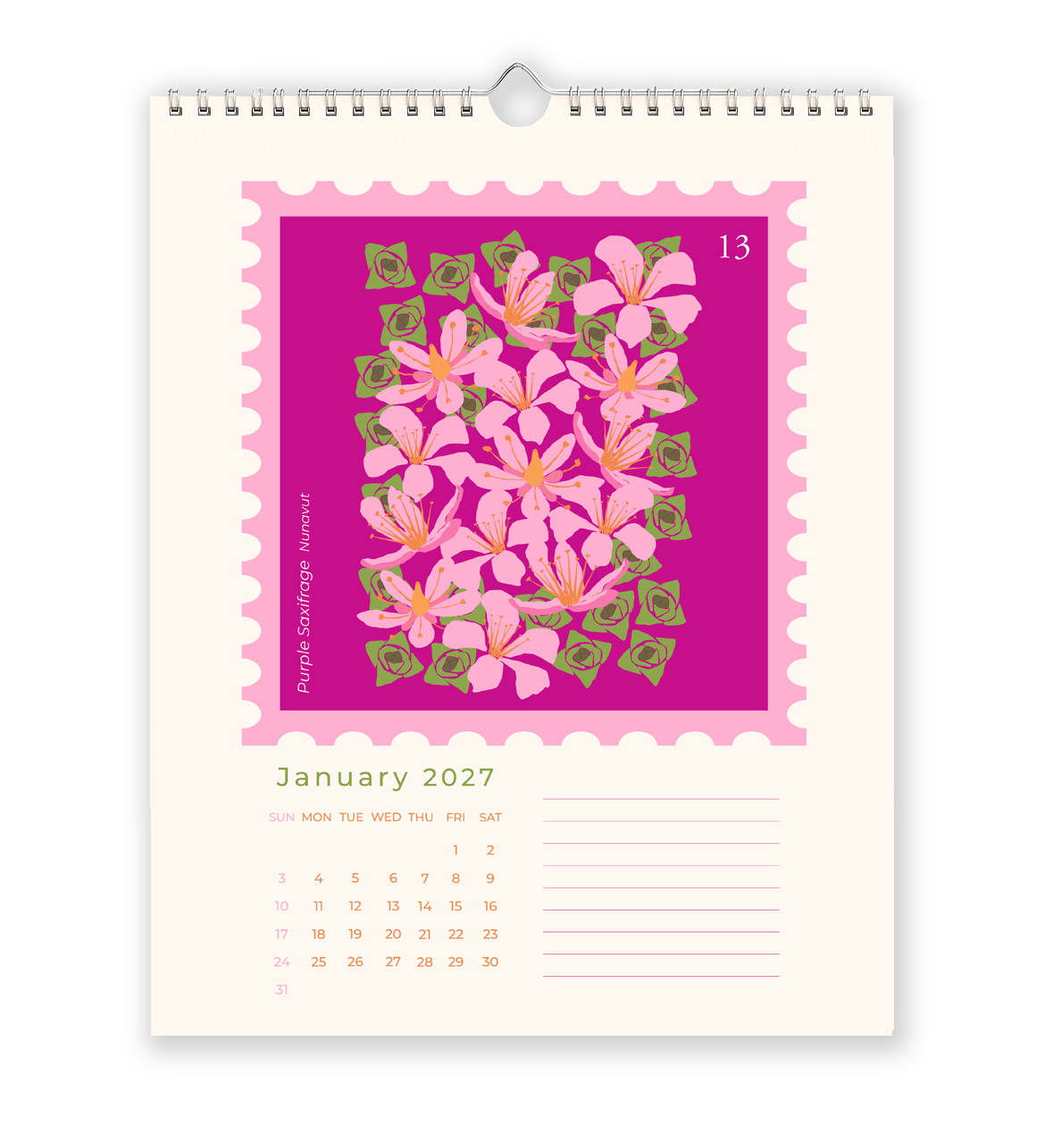 2026 Canadian provincial flowers wall calendar