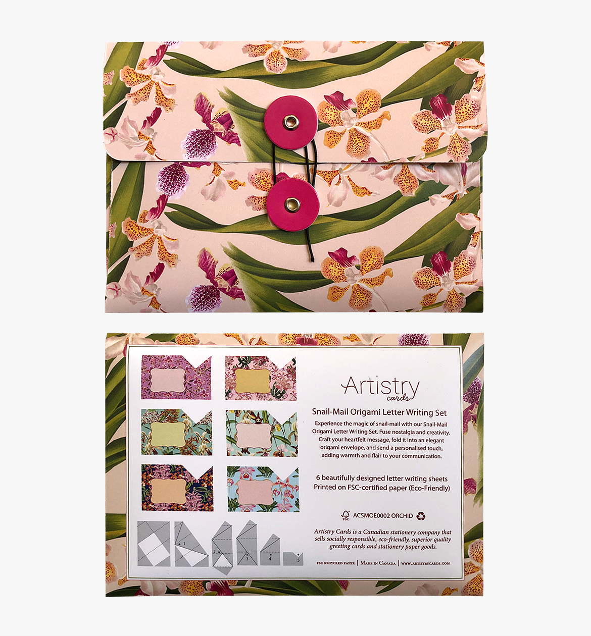 Orchid bloom origami snail mail set