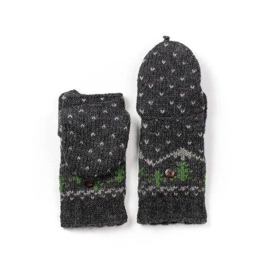 Appalachian convertible mittens – wool knit tree design