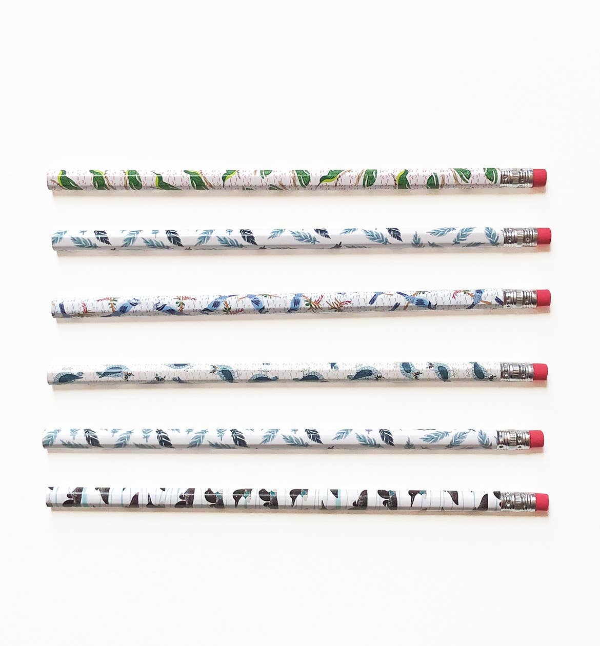 Set of 6 bird-themed pencils