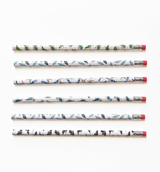 Set of 6 bird-themed pencils