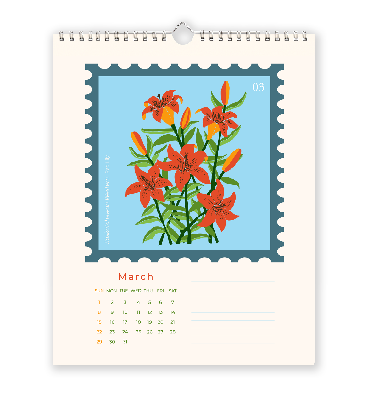 2026 Canadian provincial flowers wall calendar