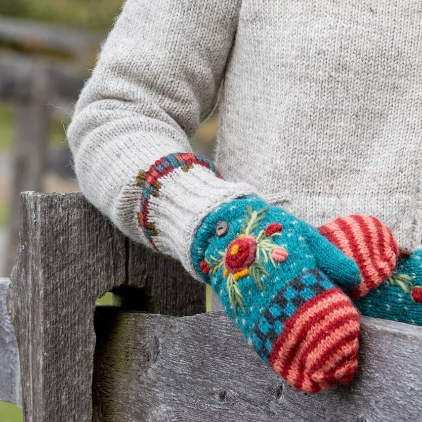 Aubrey floral embroidered wool reading mitts