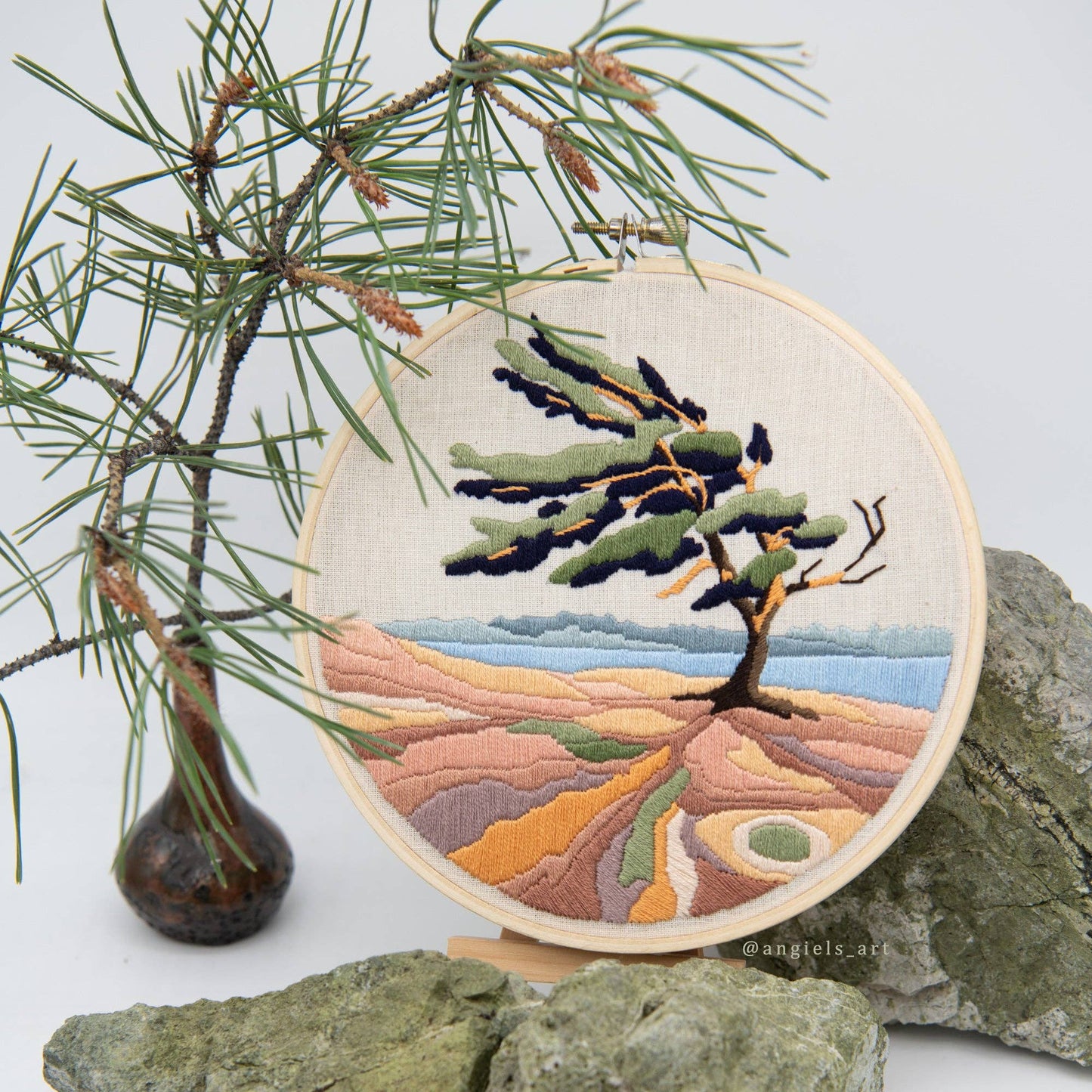 Windswept pine DIY embroidery kit
