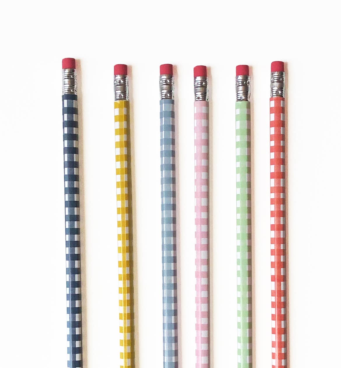 Set of 6 watercolour gingham pencils