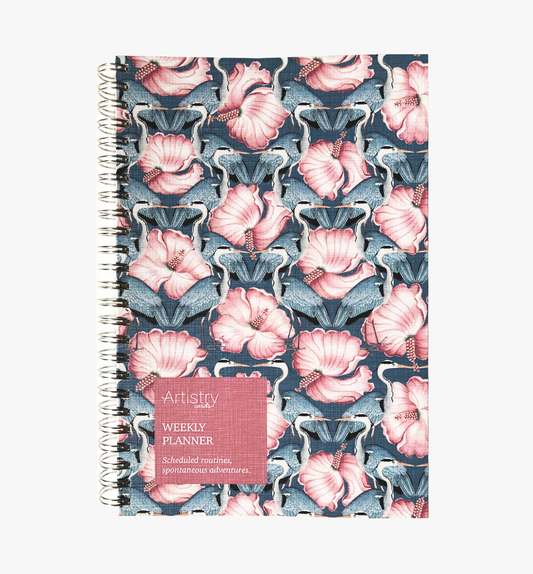 Cranes & hibiscus undated weekly planner