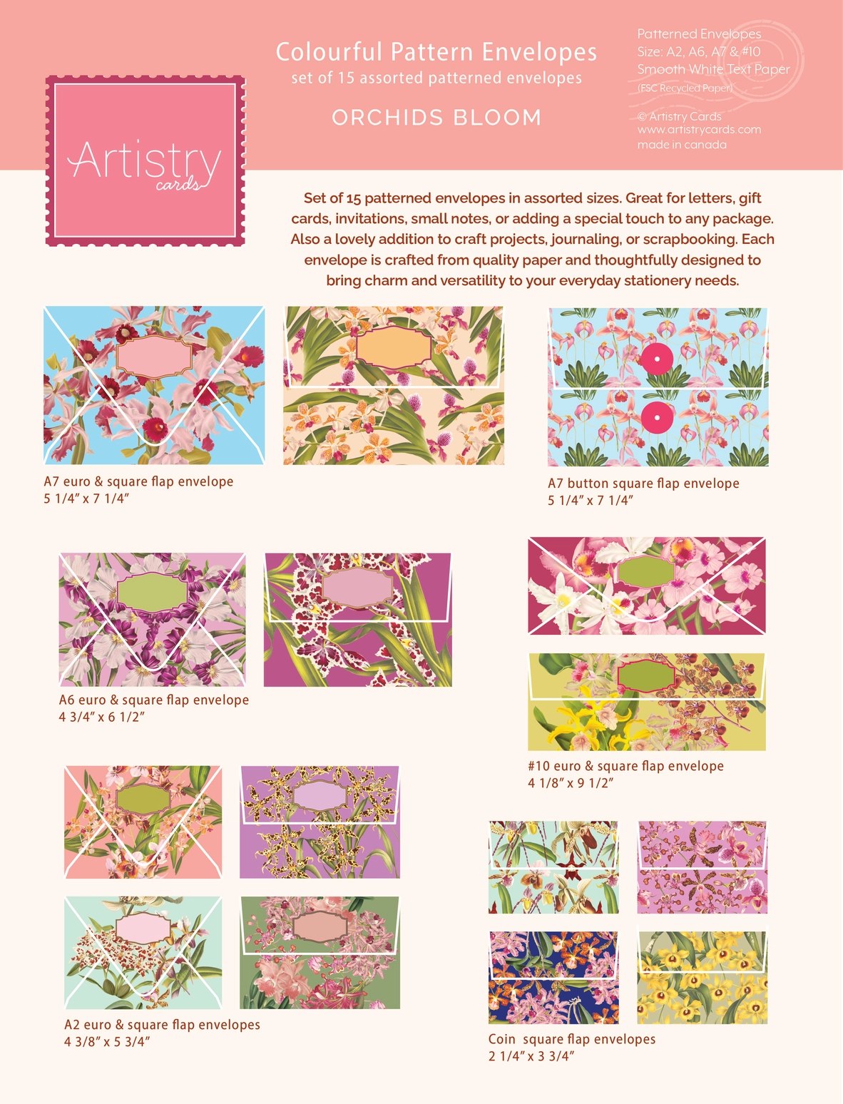Colourful assorted patterned envelopes - orchid theme pack