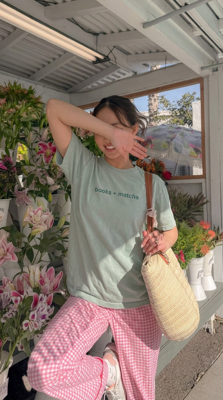 Books + matcha t-shirt (bay green)