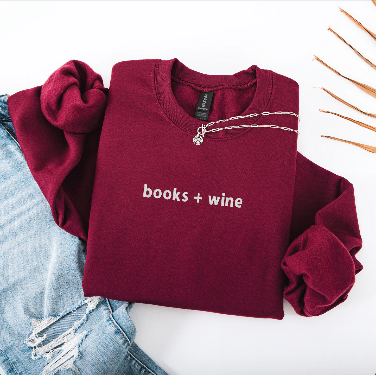 Books + wine embroidered sweatshirt (maroon)