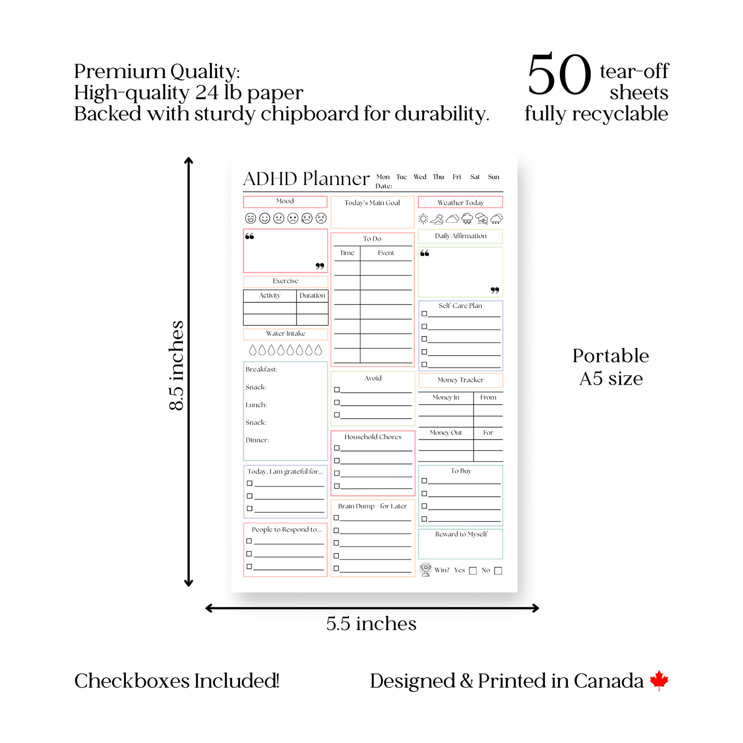 ADHD daily productivity planner