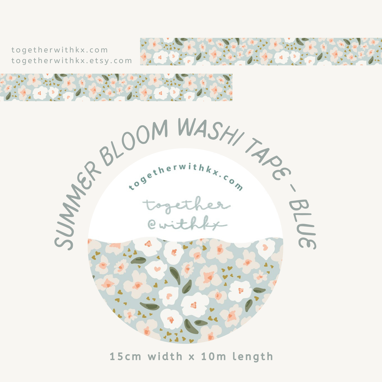 Summer bloom blue 15mm washi tape