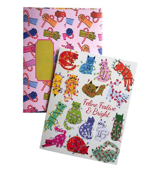 Festive cat holiday greeting card