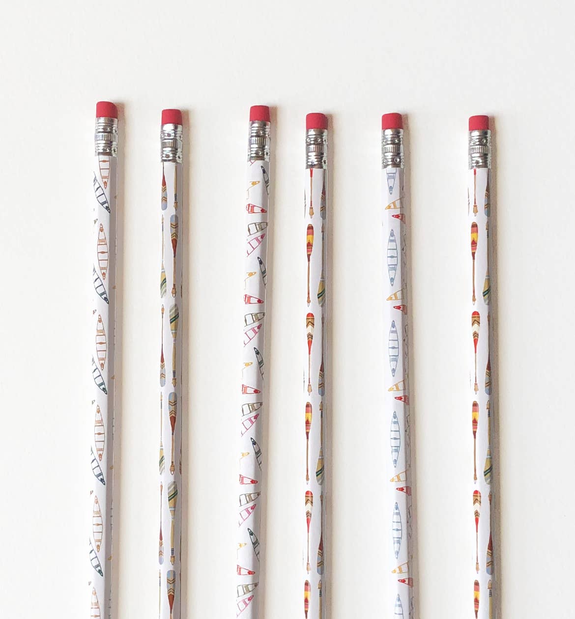 Set of 6 canoe & paddle pencils