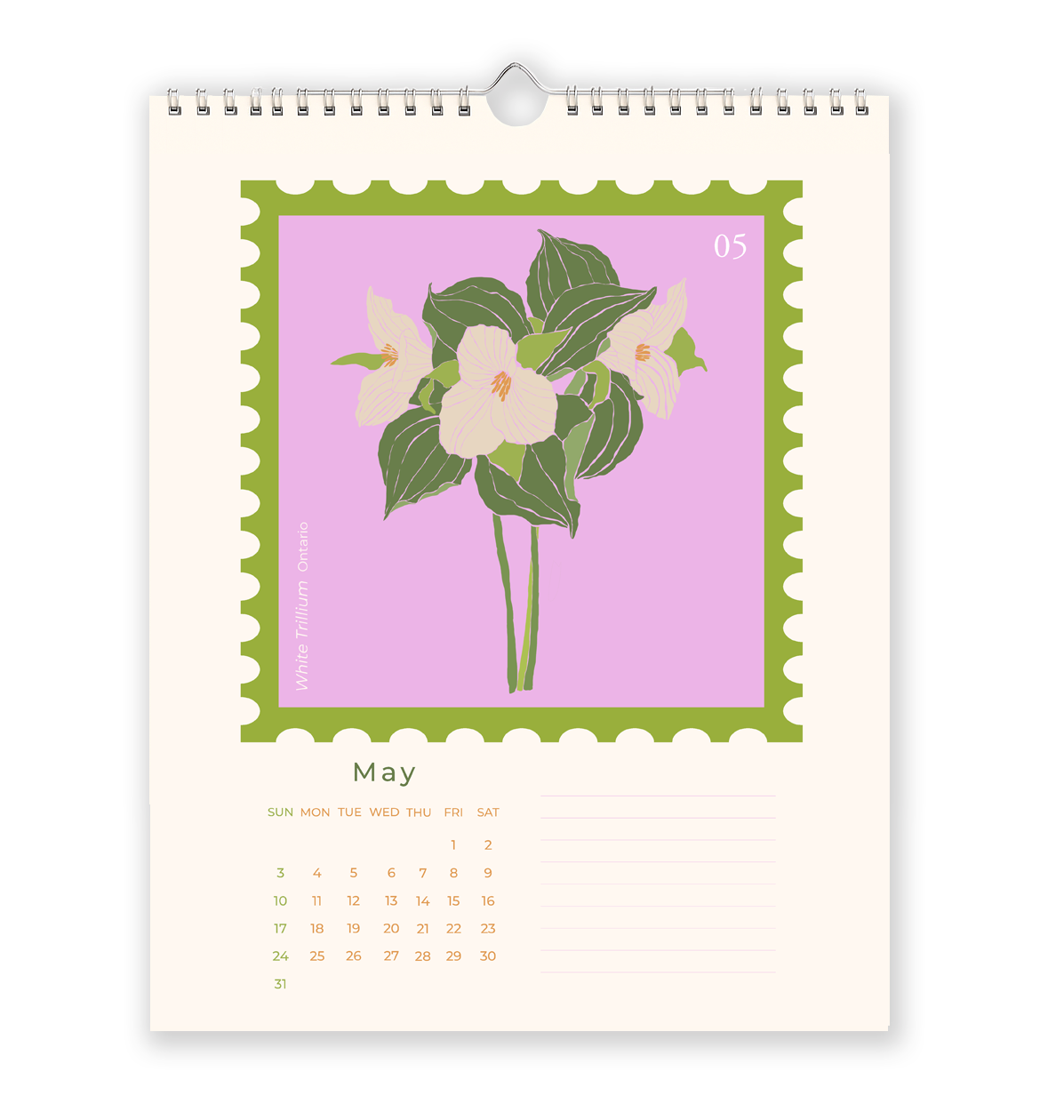 2026 Canadian provincial flowers wall calendar