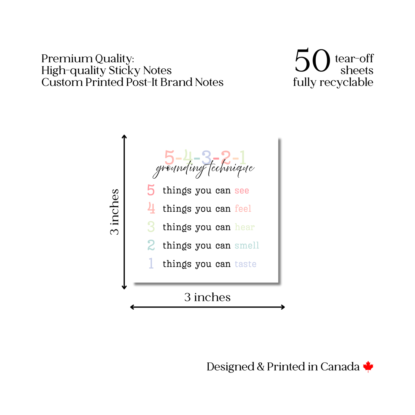 5-4-3-2-1 grounding technique: 50 sheet post-it note notepad