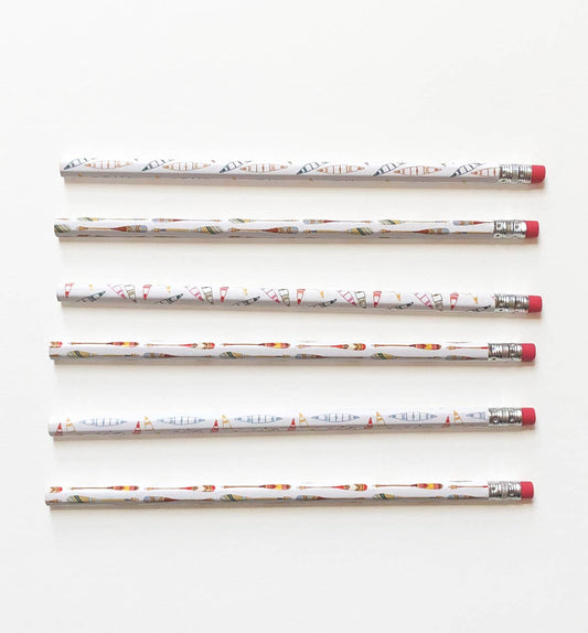 Set of 6 canoe & paddle pencils