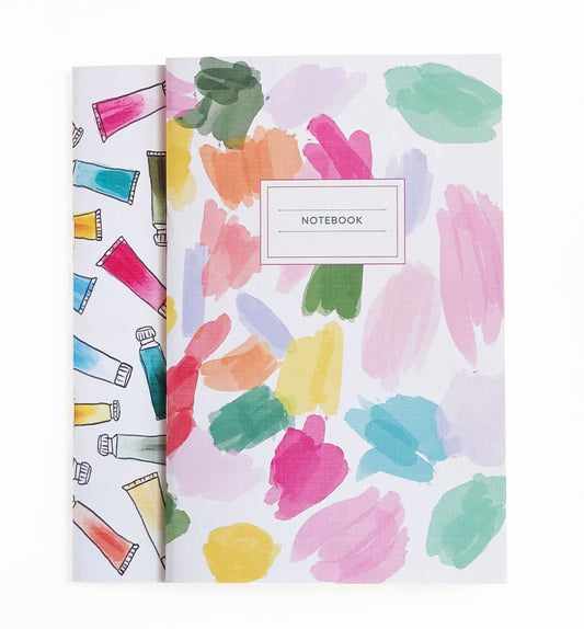 Colourful brush & paint tubes notebooks (2-pack)