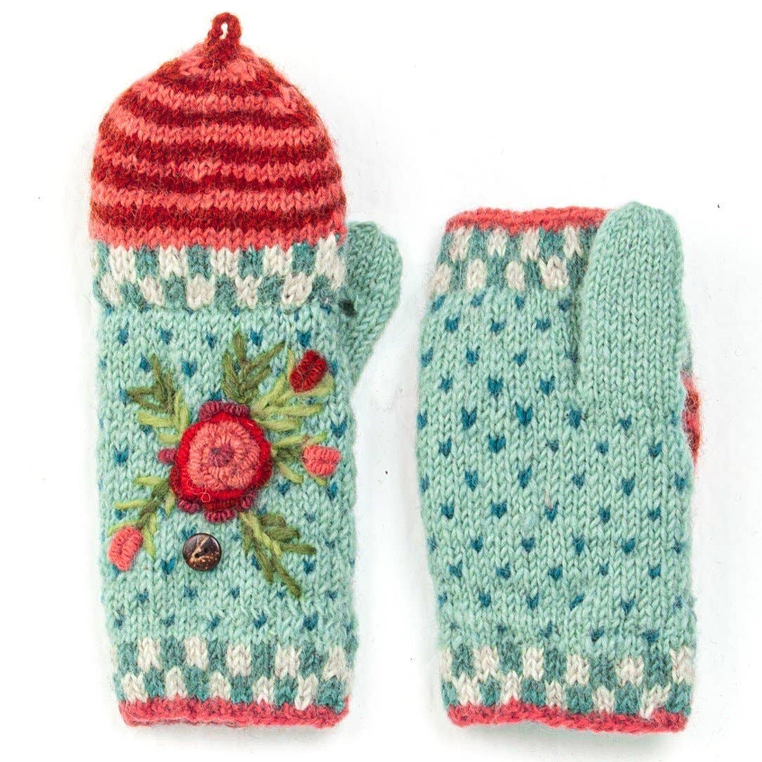 Aubrey floral embroidered wool reading mitts