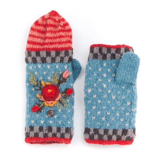 Aubrey floral embroidered wool reading mitts