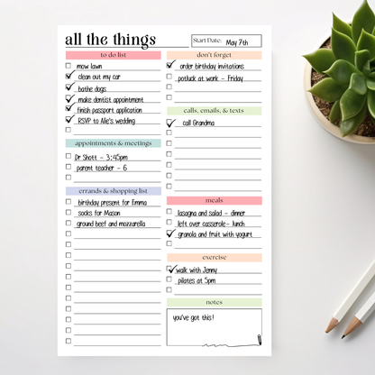 All the things to-do list: 50-page notepad
