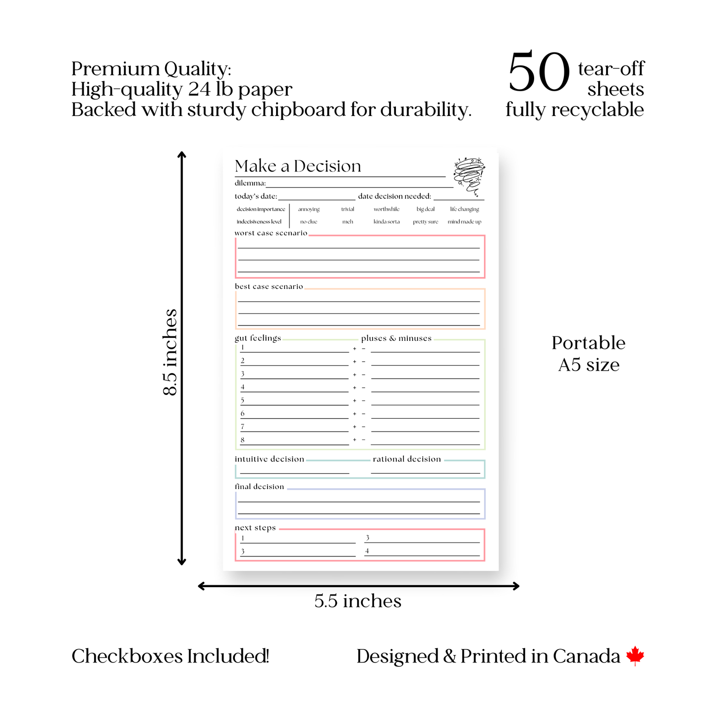 Make a decision planner: 50-page notepad
