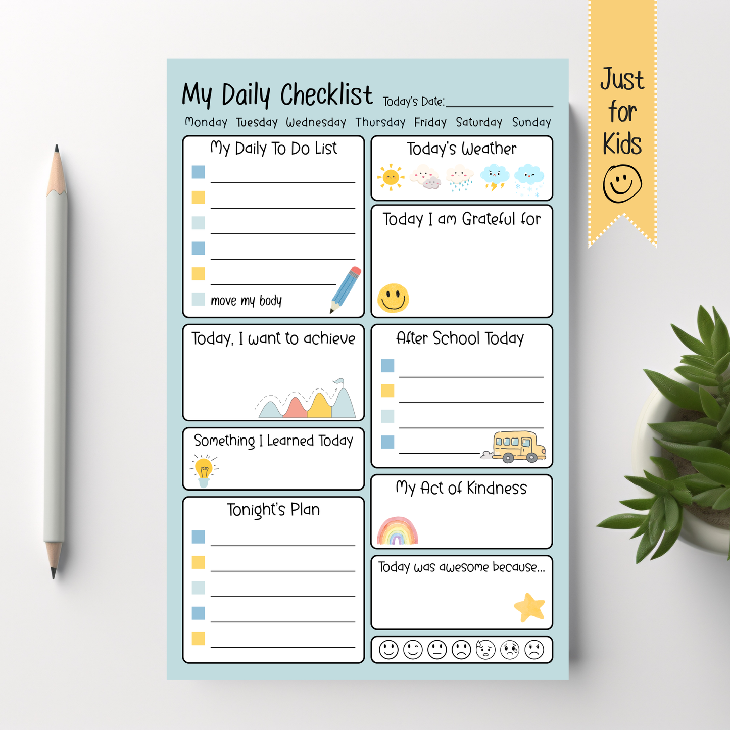 Kids daily activity checklist: 50-page notepad