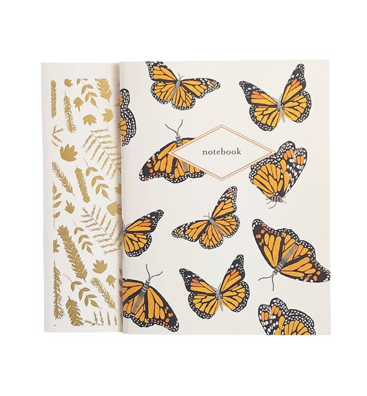 Monarch butterflies & gold foil leaves pocket notebooks (2-pack)