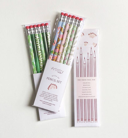 Set of 6 watercolour gingham pencils