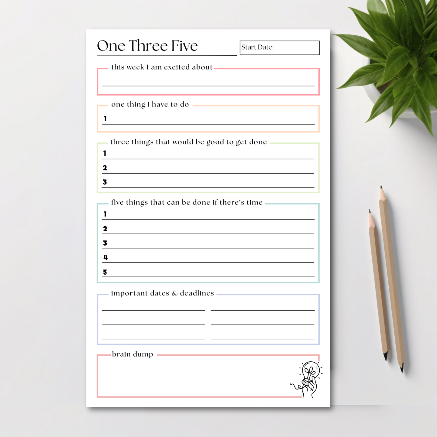 One-three-five weekly organizer and planner: 50-page notepad