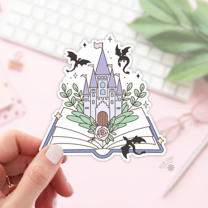 Open book dragons fantasy sticker