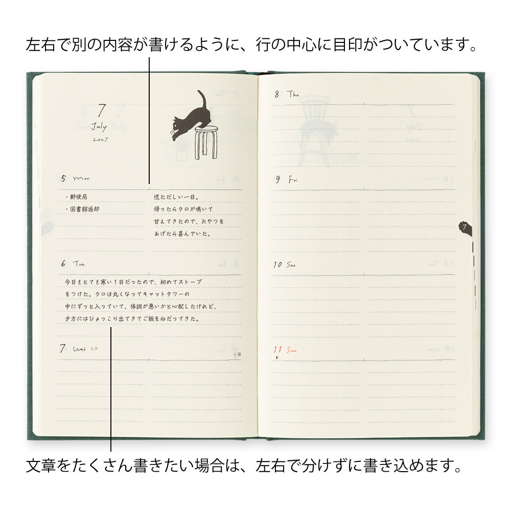 Book style diary B6 cat green 2027 (coming soon)
