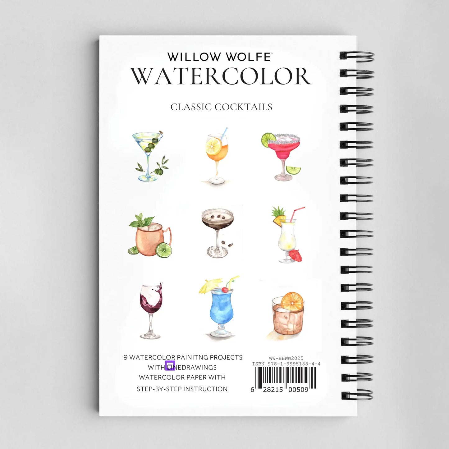 Classic cocktails watercolor workbook