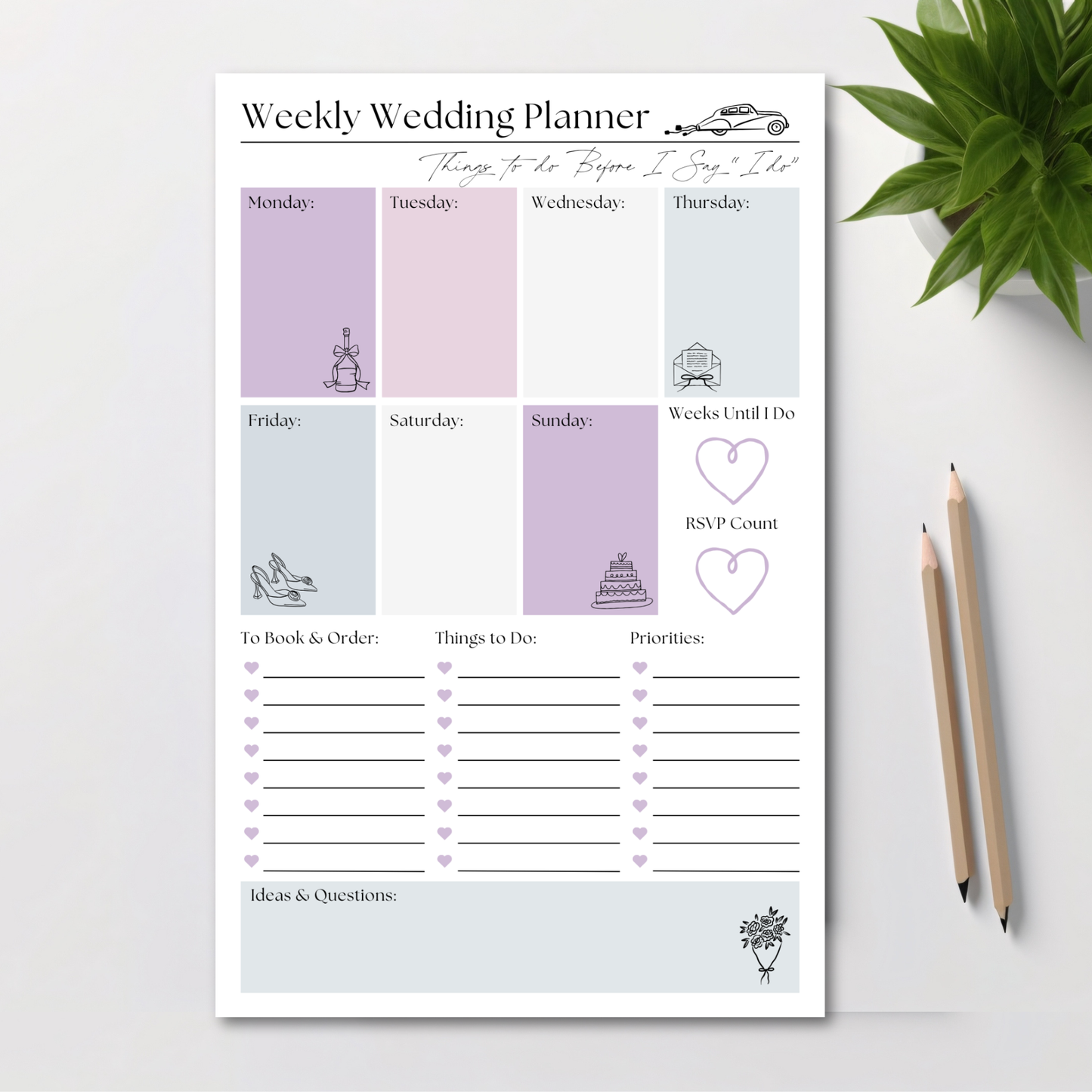 Weekly wedding planner: 50-page tear off notepad