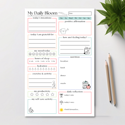 My daily bloom self-care planner: 50-page notepad