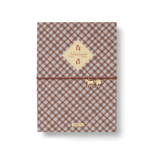 Fabric lined notebook, A5 softcover - petals & plaid