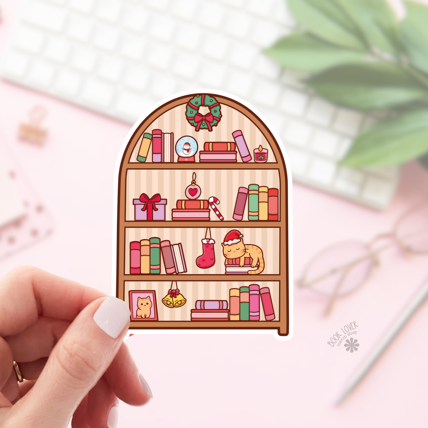 Holiday bookshelf sticker