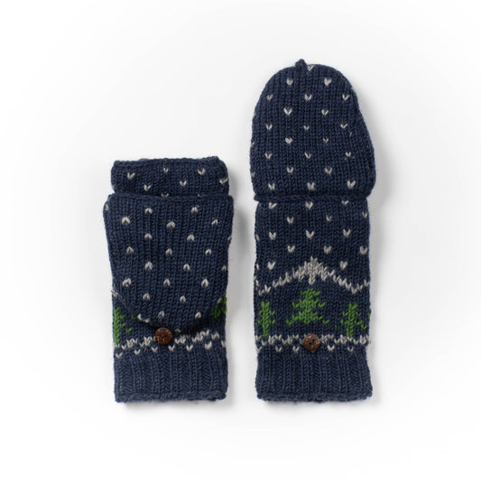 Appalachian convertible mittens – wool knit tree design