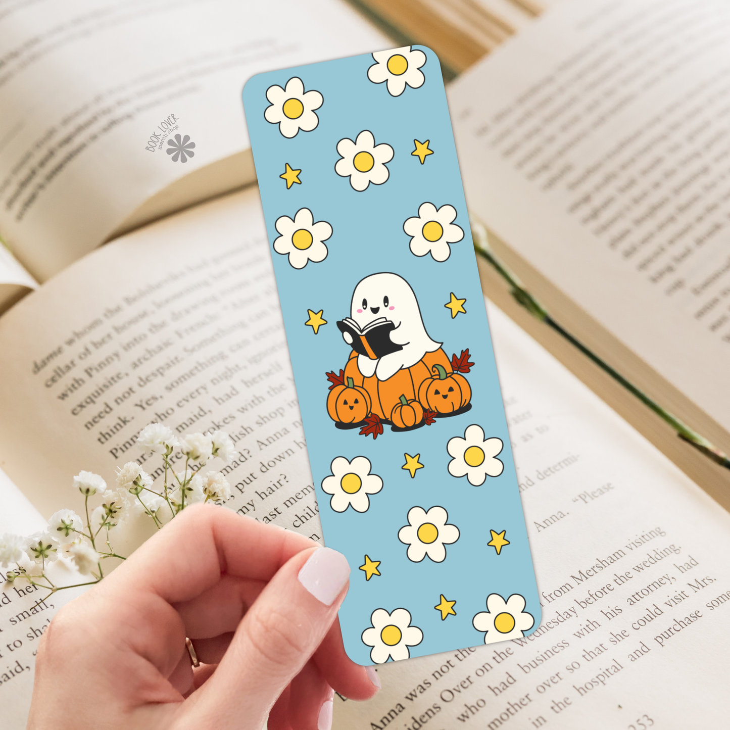 Bookish ghost reading bookmark
