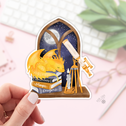 Sleepy book dragon sticker