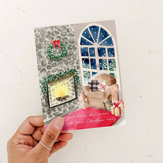 Warm home, Merry Christmas greeting card