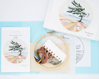 Windswept pine DIY embroidery kit