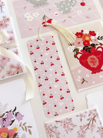 Cherries and flowers bookmark