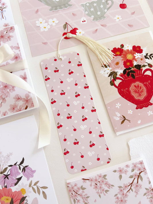 Cherries and flowers bookmark