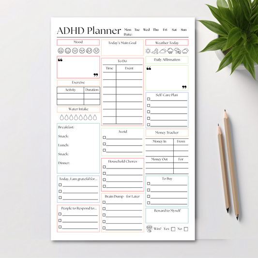 ADHD daily productivity planner